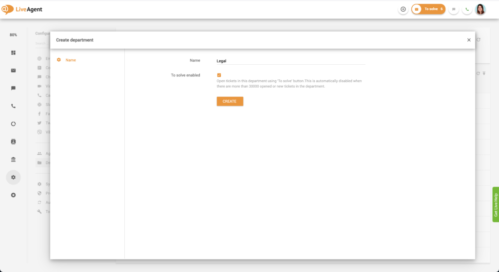 Opprettelse av avdeling i LiveAgent