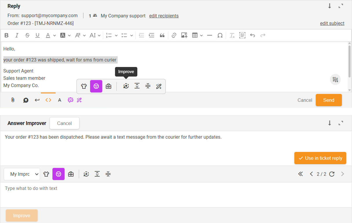Forbedre-funksjon AI Answer Improver - grensesnittsoversikt