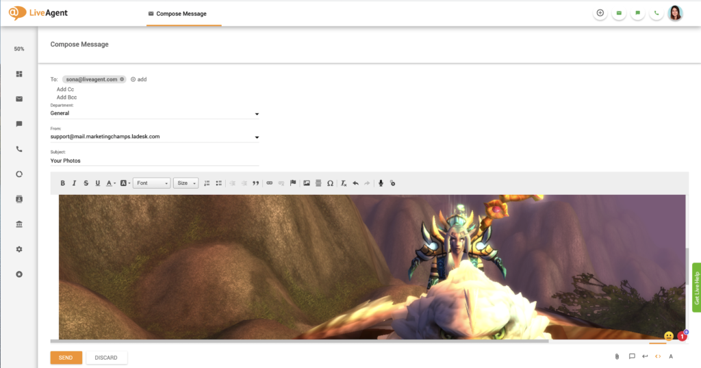 Innebygd bildepasting i LiveAgent