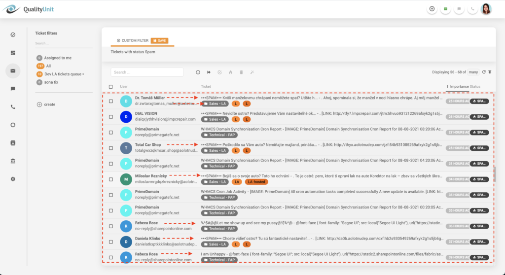 LiveAgent SPAM-e-postfiltrering