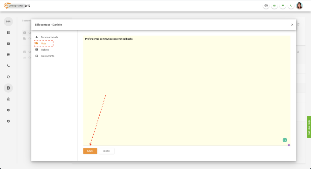 Lagre kontaktnotat i LiveAgent