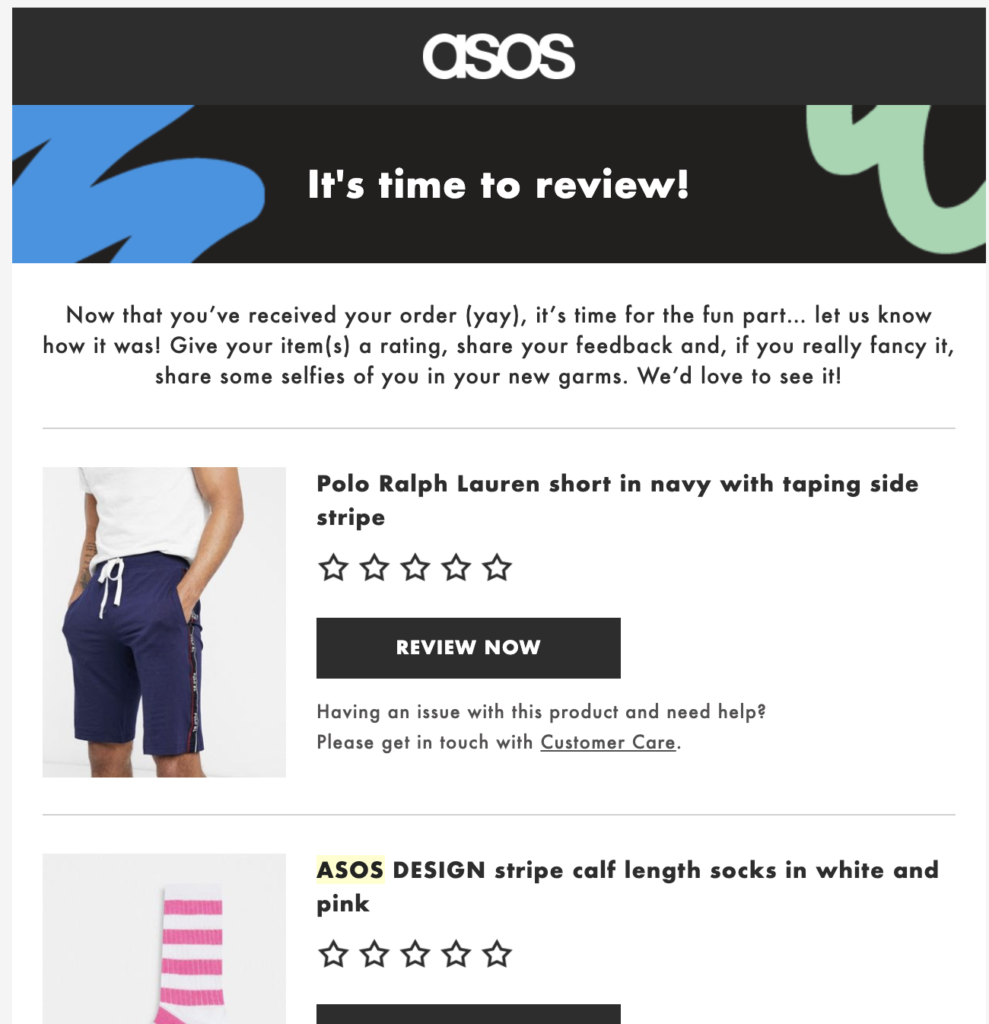 Asos e-postmal etter kjøp