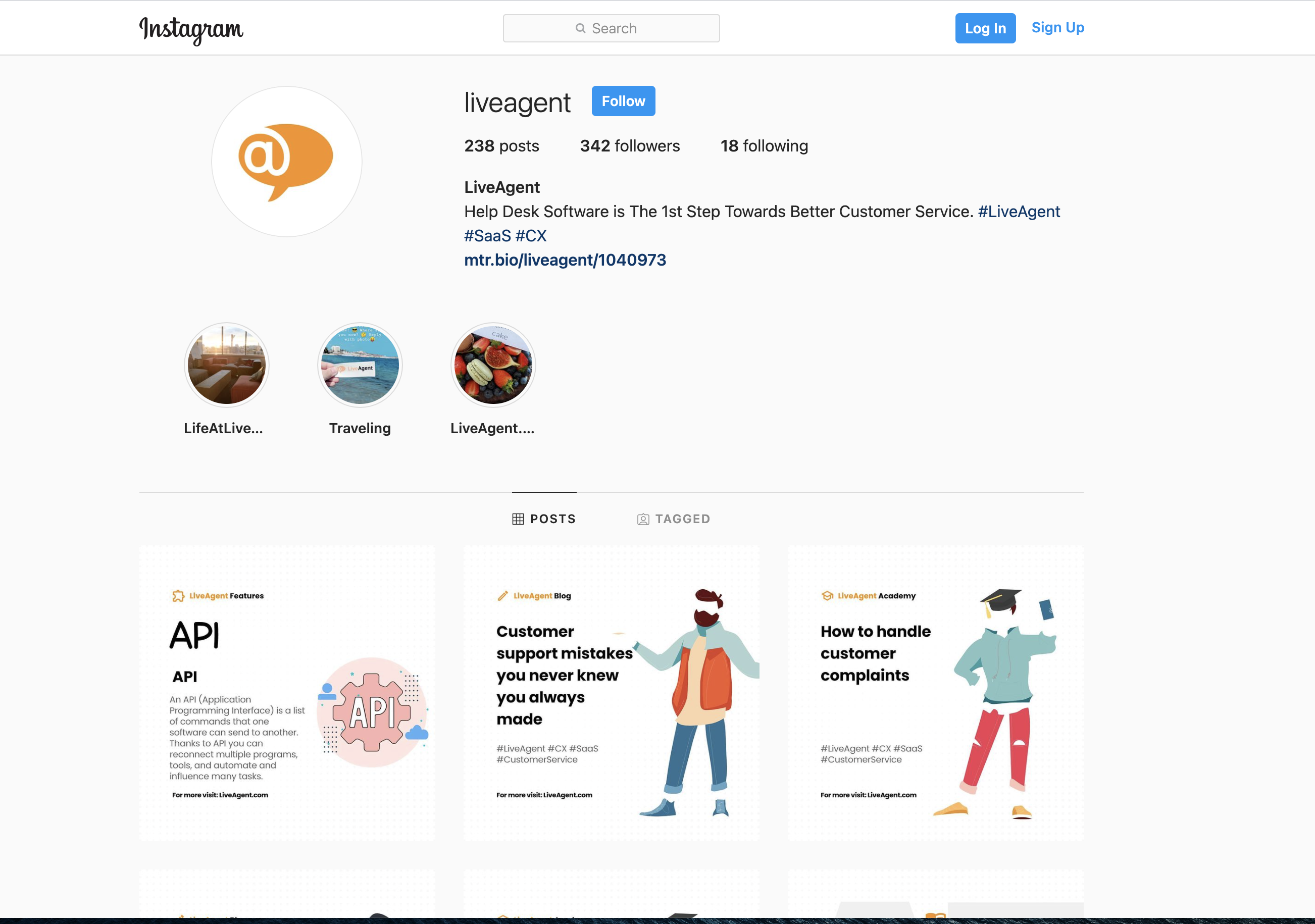 LiveAgent Instagram-sideoversikt