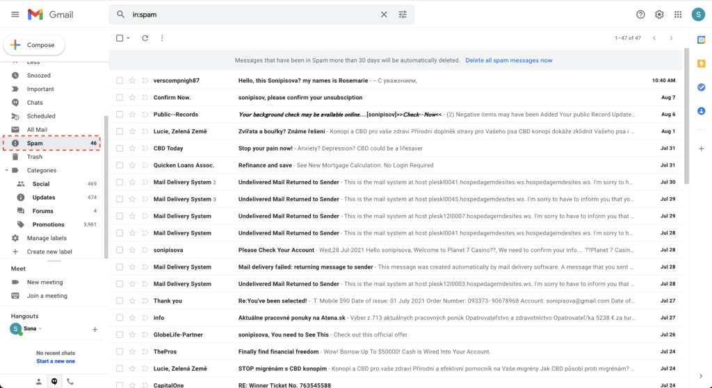 SPAM-mappe i Gmail