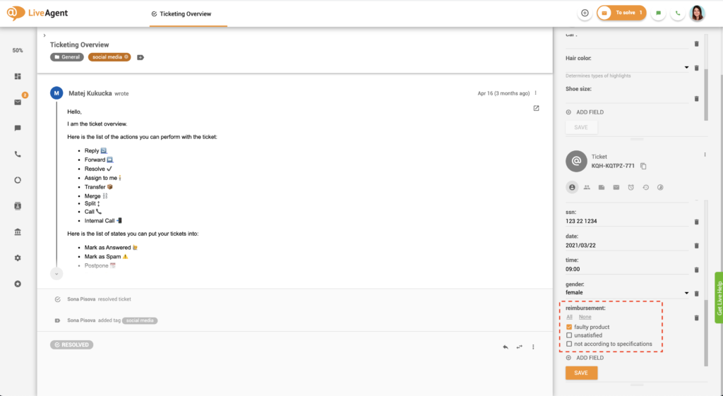 Eksempel på billettfelt avmerkingsboksgruppe