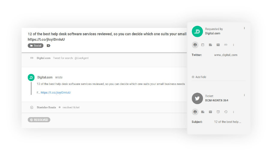 Twitter-billett i LiveAgent