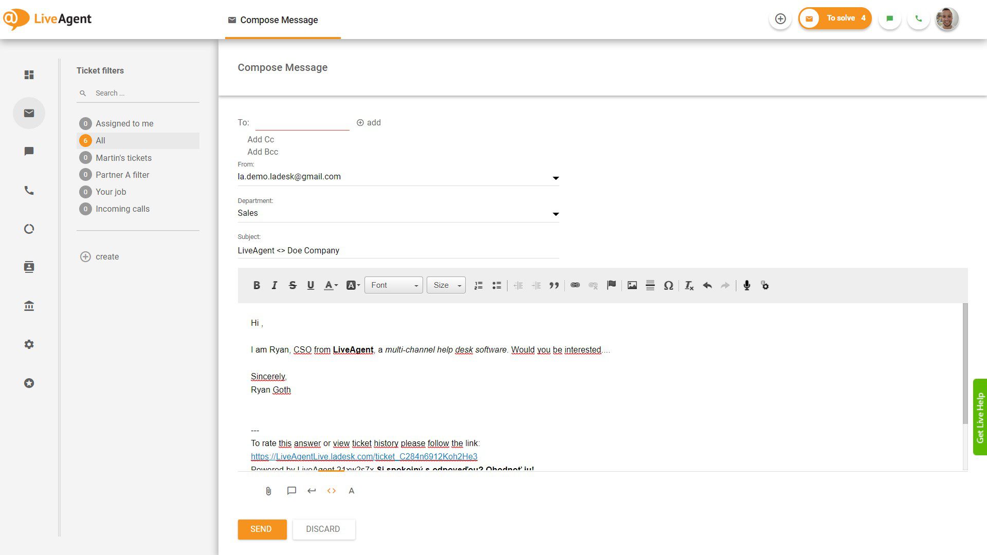 WYSIWYG-editor i ny billett