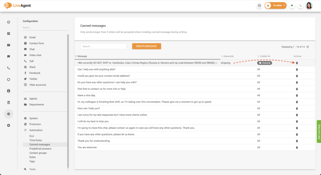 Slette en standardisert melding