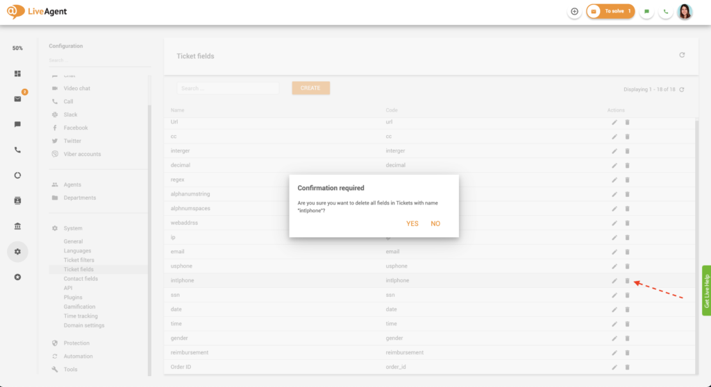 Sletting av et billettfelt