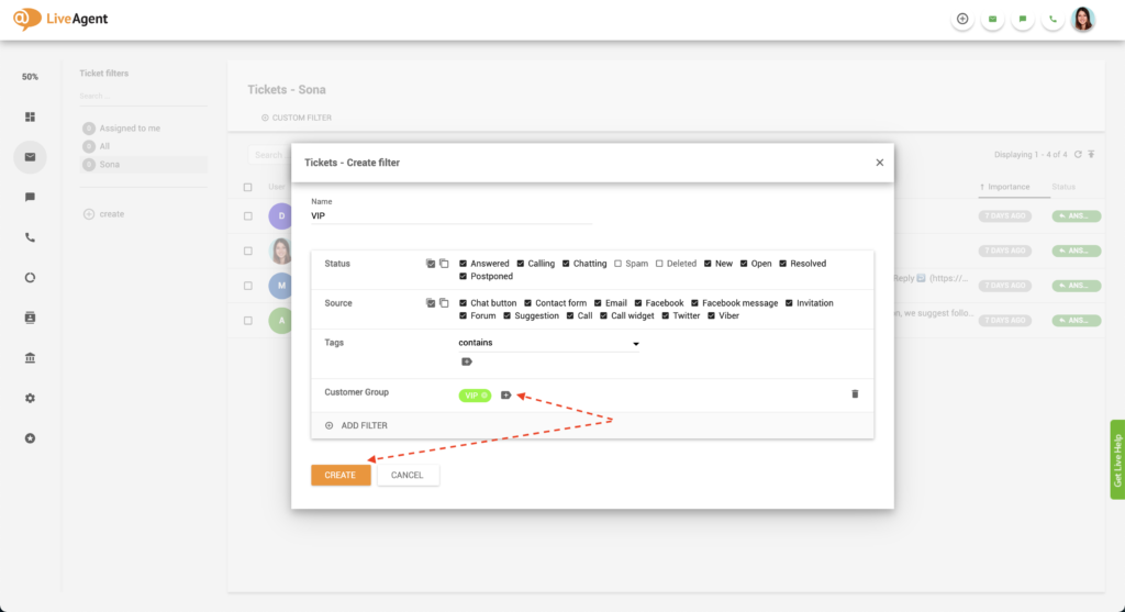LiveAgent legg til VIP-billettfilter