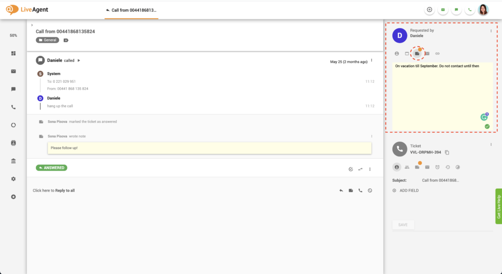 Liveagent kundenotat