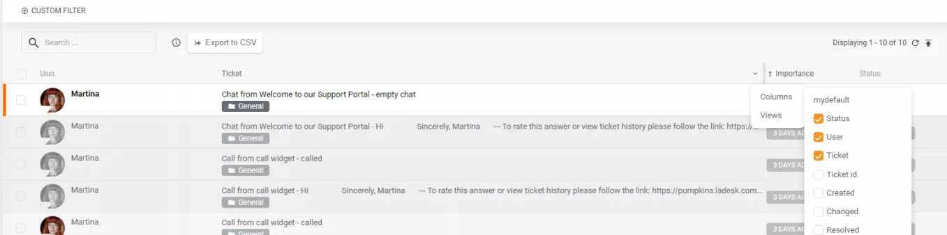 CSV-eksport av spesifikke kolonner eller visninger