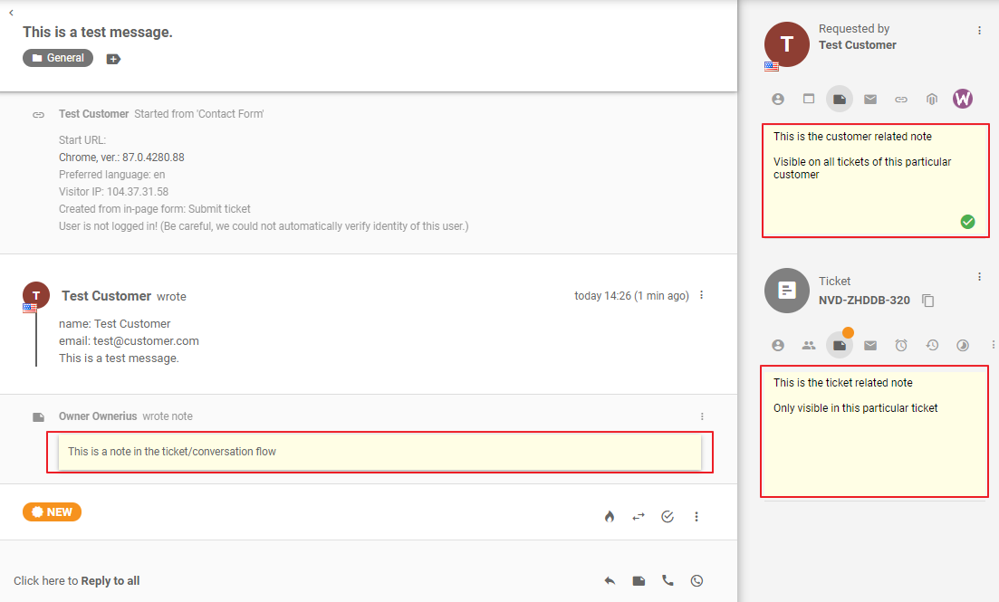 LiveAgent ulike typer interne notater