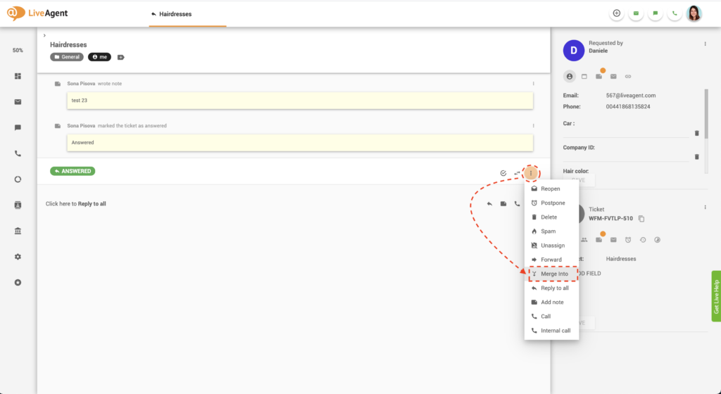 Billettsammenslåing-funksjon
