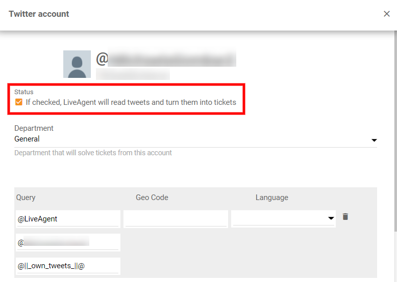 Merk av for statusavmerkingsboks for Twitter