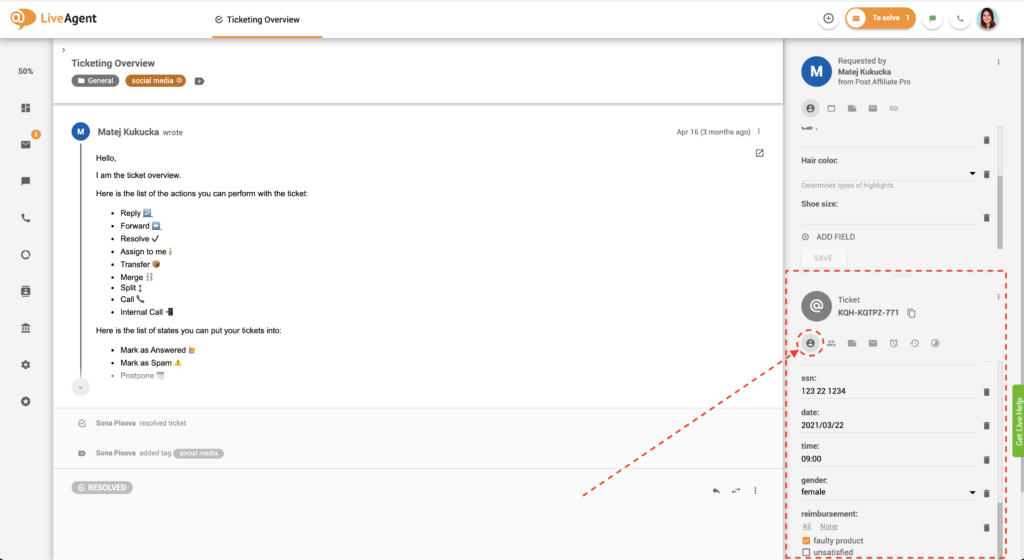 Billettfelt i billettvisning