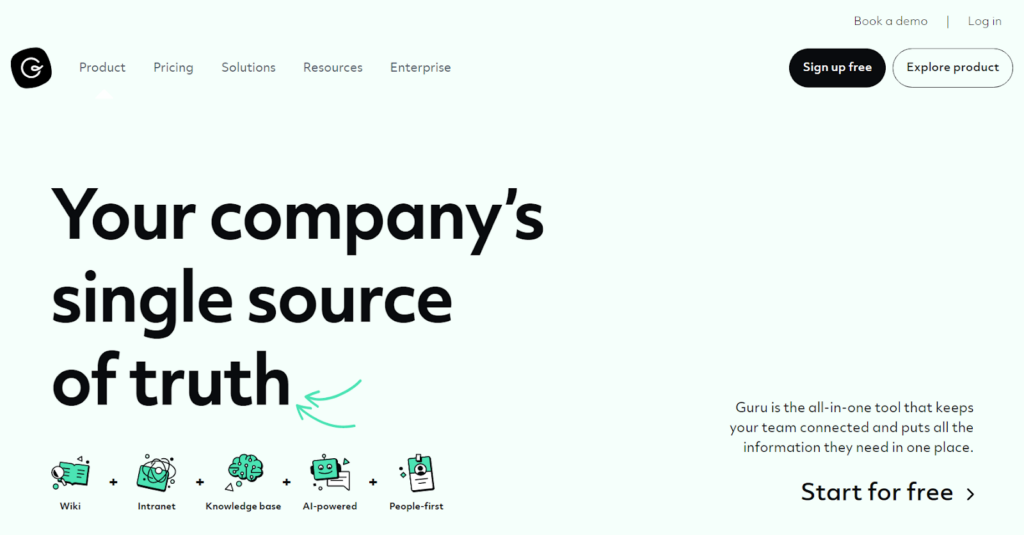 Iøynefallende kunnskapsbaseskjerm fra Guru