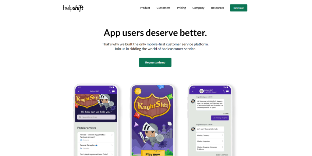 Helpshift hjemmeside