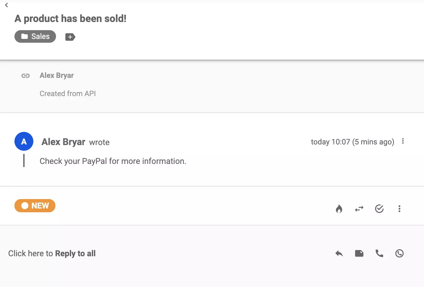En billettvisning i LiveAgent etter en vellykket integrasjon via Zapier