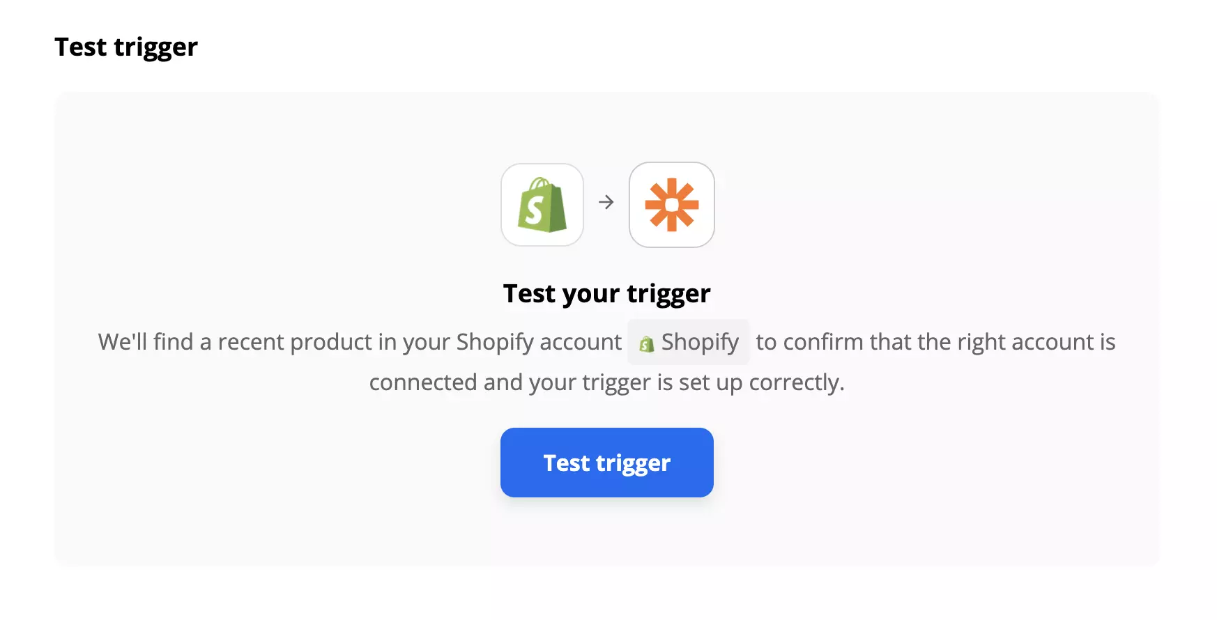 Trigger test of Shopify on Zapier