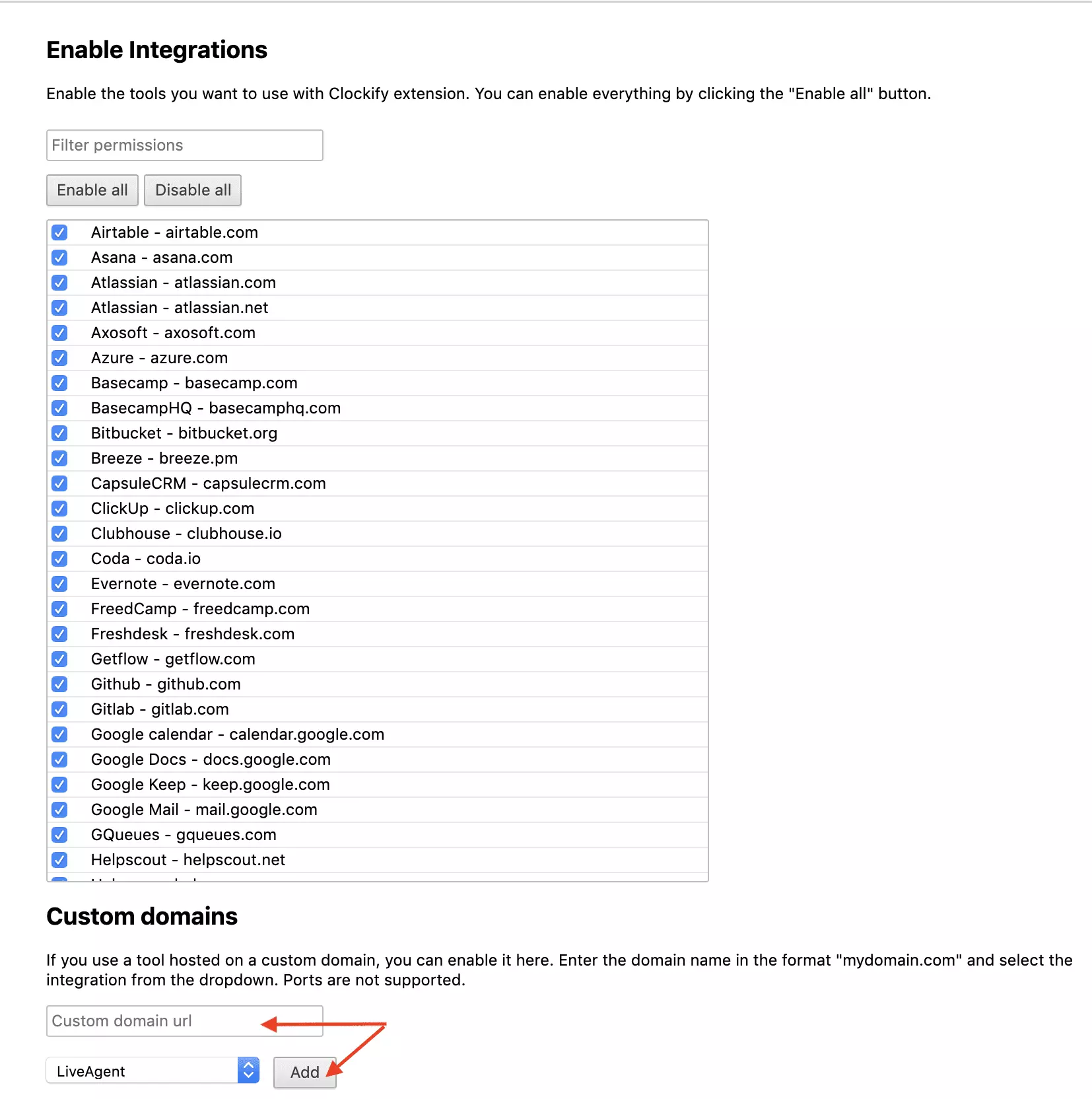 Clockify-domenekonfigurasjon