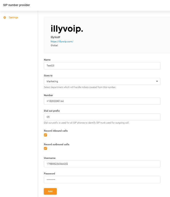 IllyVoIP-legitimasjonsopplysninger