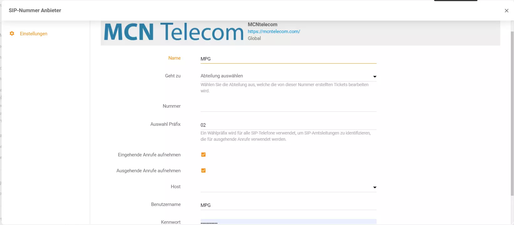 MCN Telecom LiveAgent integration