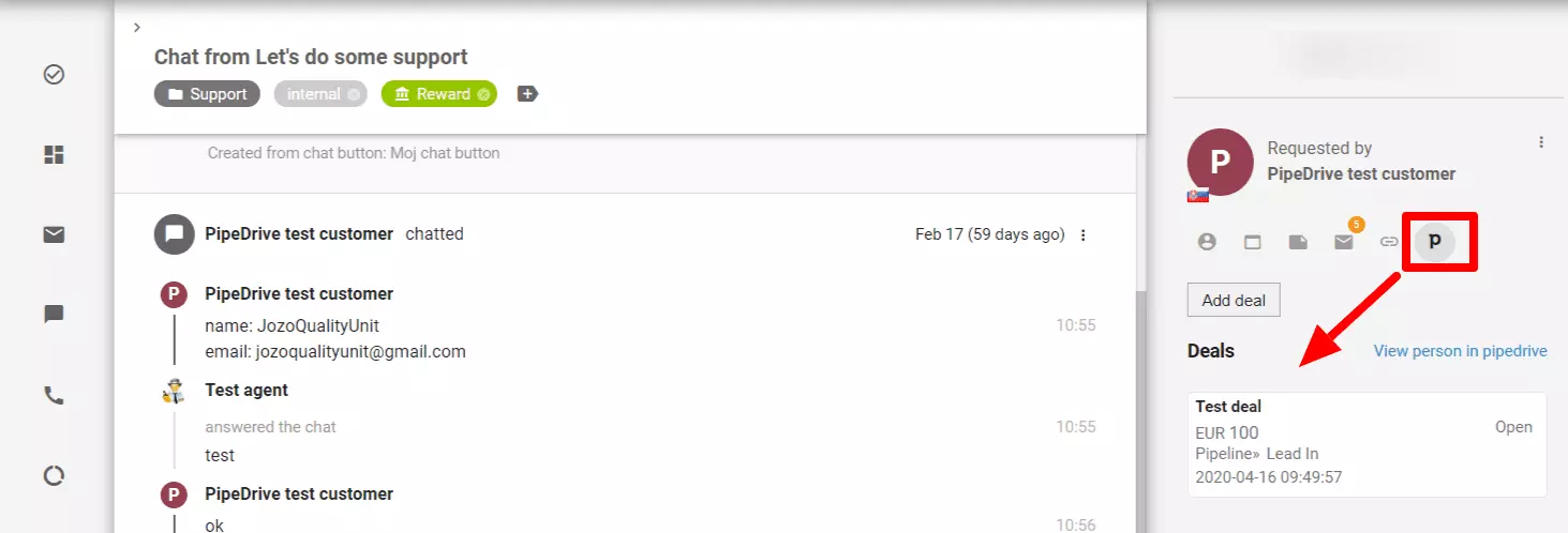 PipeDrive-integrasjonsfunksjoner i LiveAgent