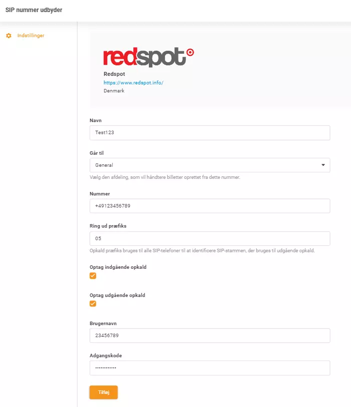 Redspot-legitimasjonsopplysninger