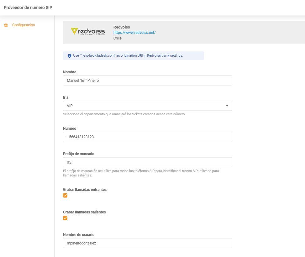 Redvoiss-legitimasjonsopplysninger