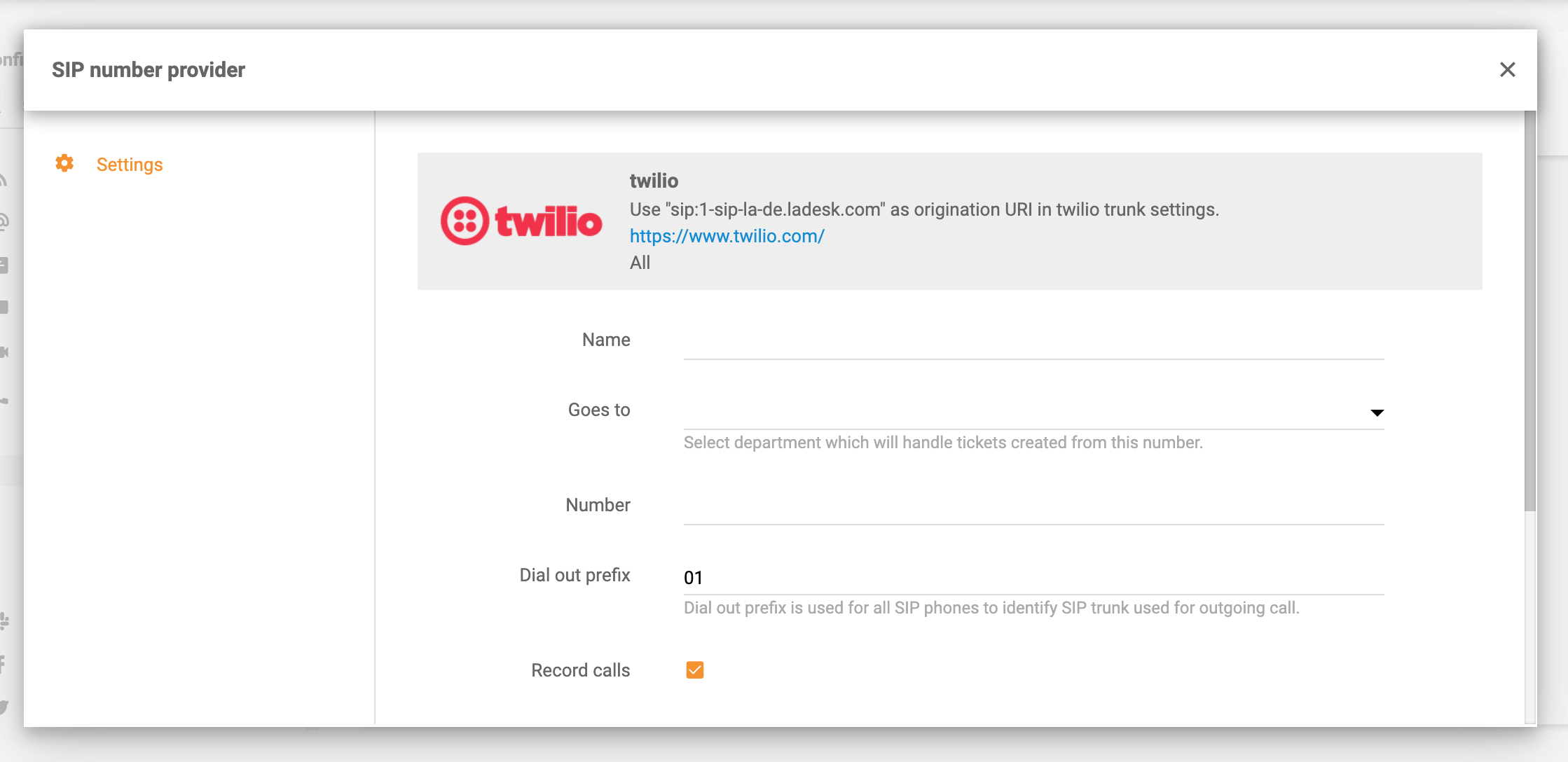 VOIP LiveAgent Twilio-integrering