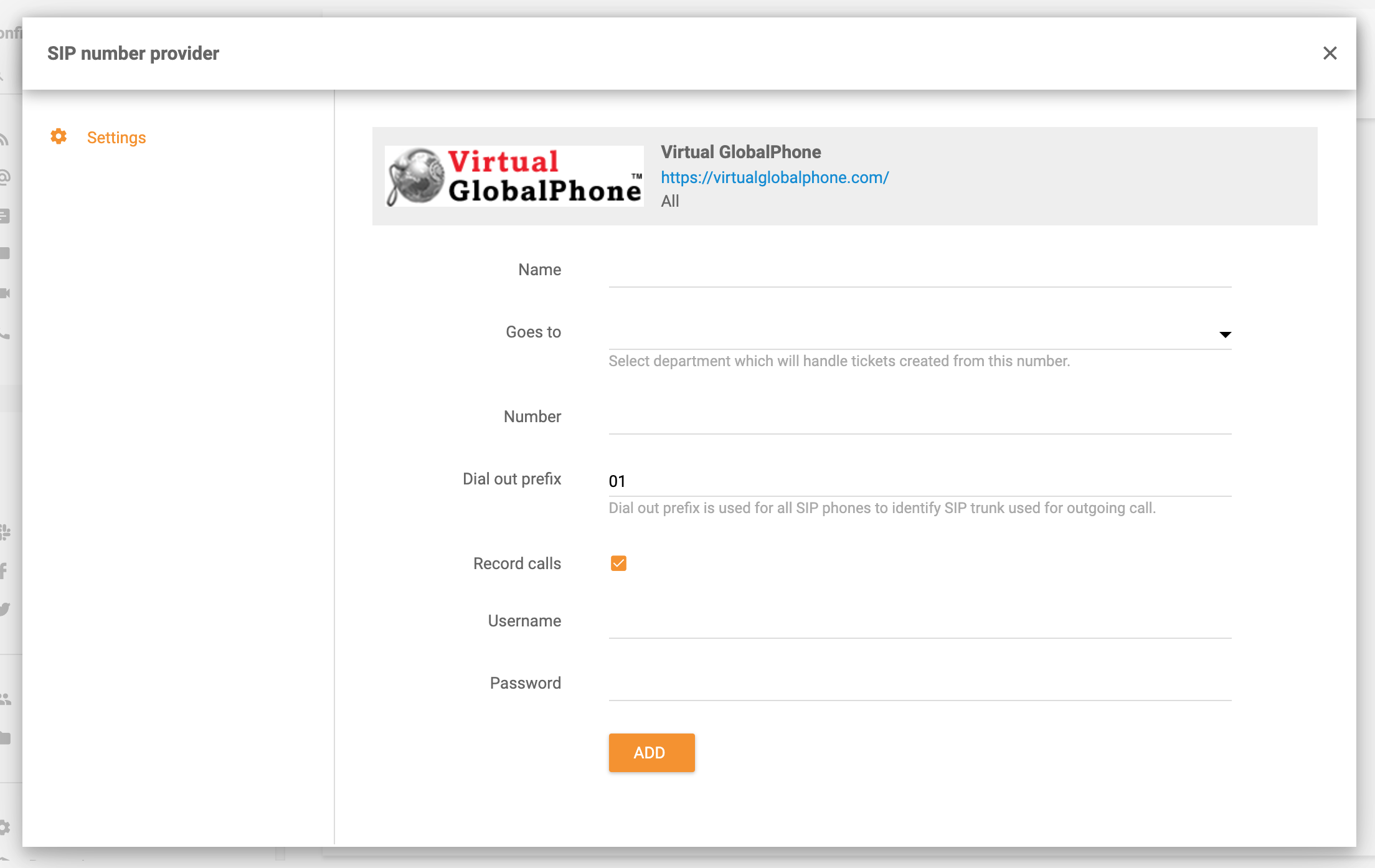 Virtual Global Phone-integrering i LiveAgent