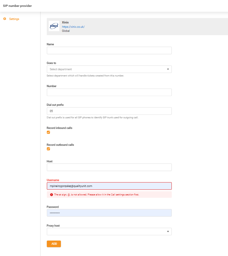 Xinix-legitimasjonsopplysninger