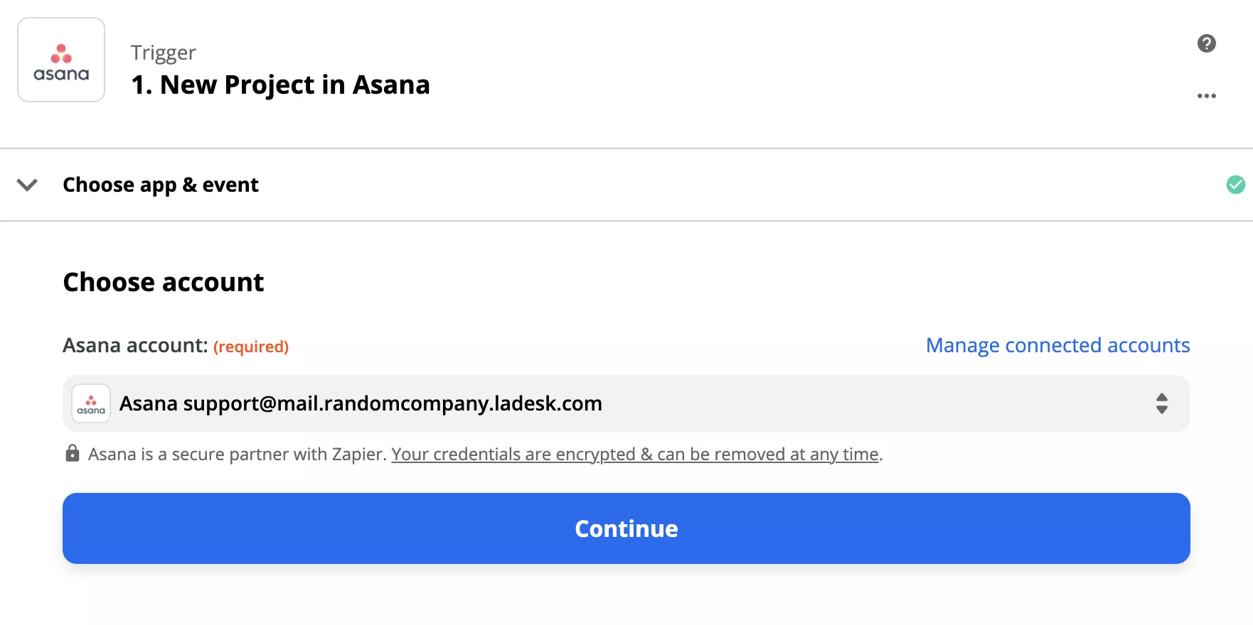 Asana-triggeroppsettet på Zapier
