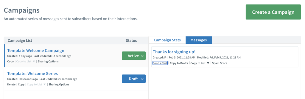 Forhåndsvisning av AWeber-kampanjer