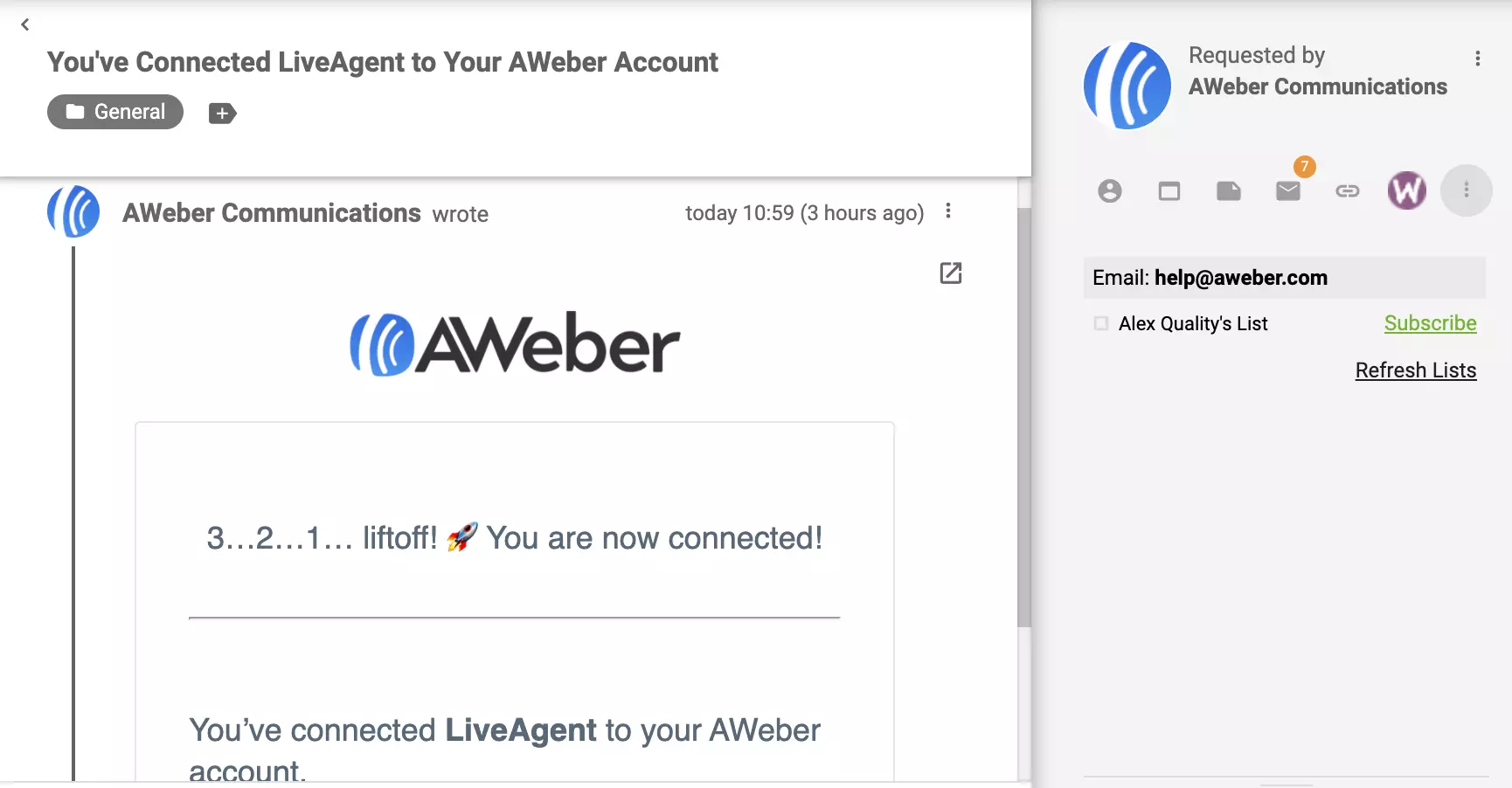 AWeber plugin aktivert
