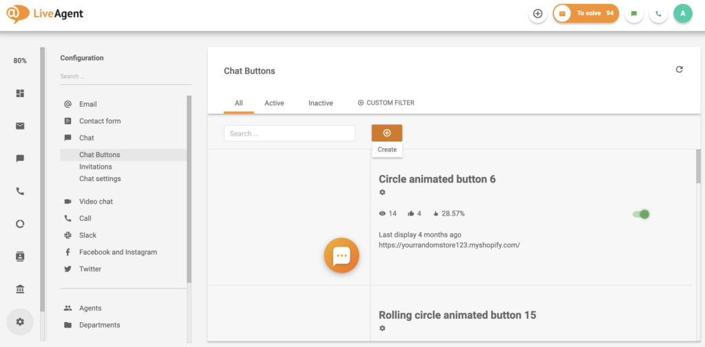 Chat-knappinnstillinger i LiveAgent-konfigurasjonen