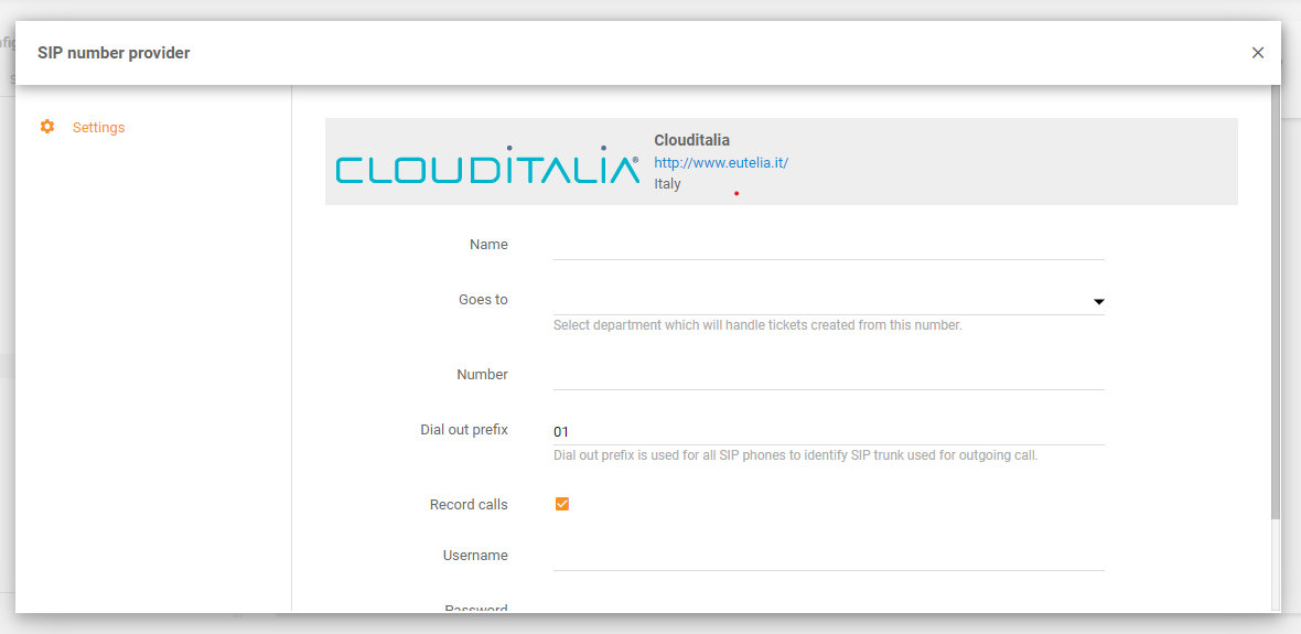 CloudItalia-integrasjon i LiveAgent