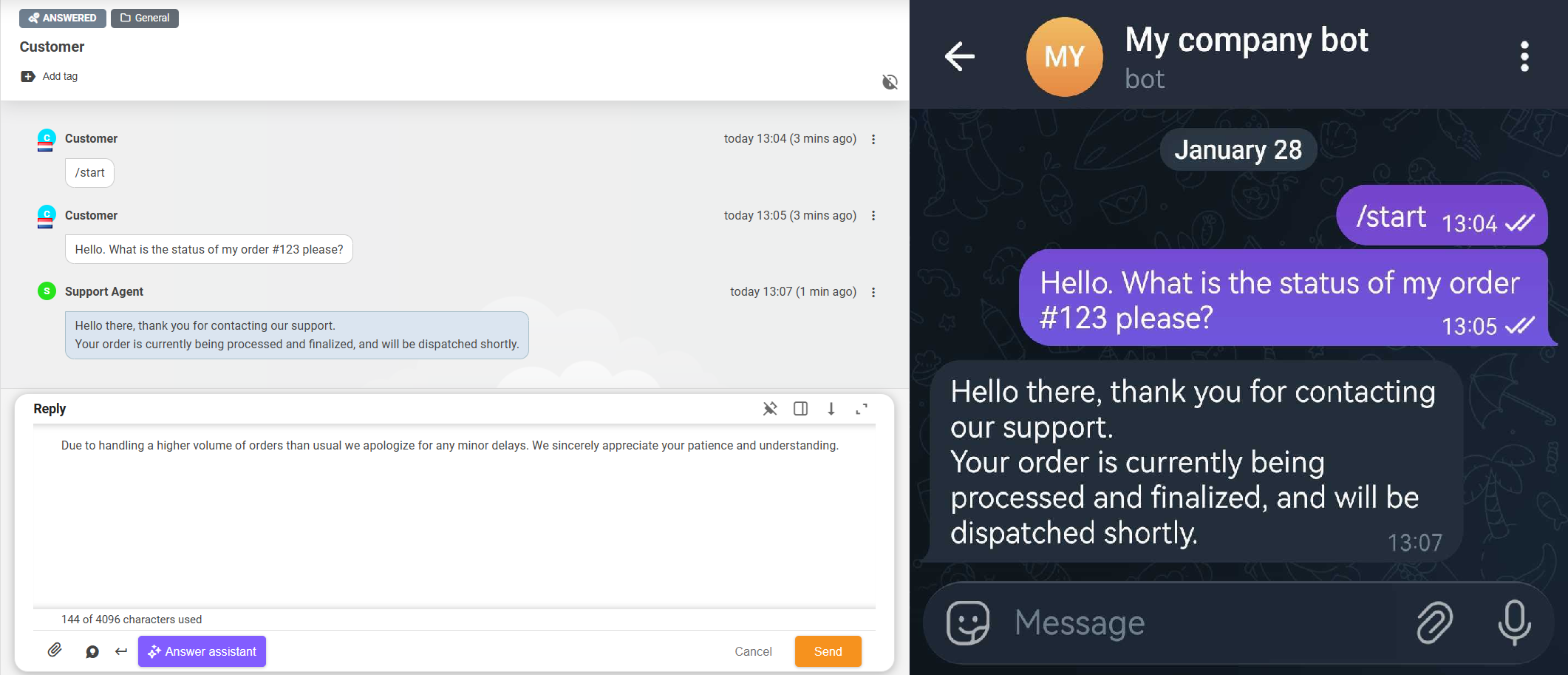 bedrifts Telegram bot-grensesnitt