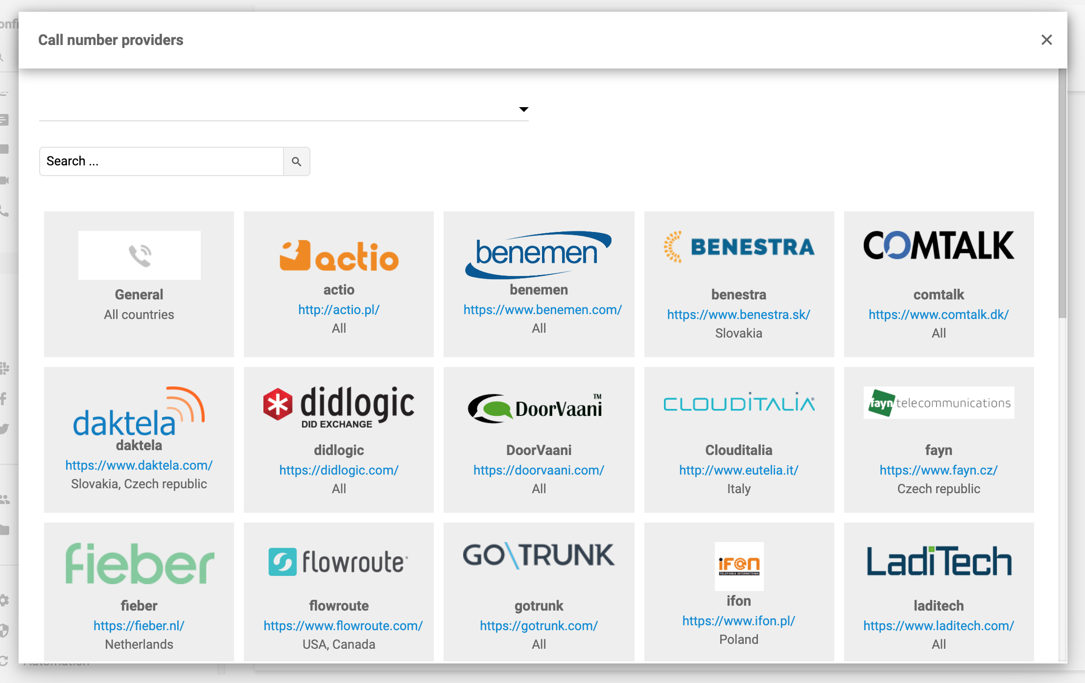 LiveAgent anropsnummerleverandører