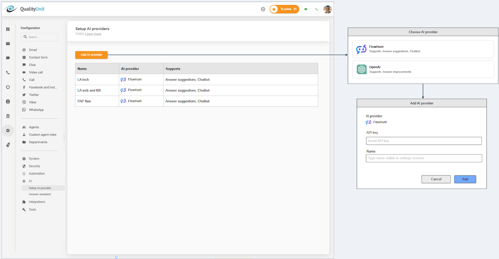 Koble til LiveAgent AI-leverandøren