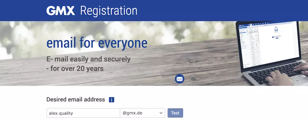 GMX-registreringsside med informasjonsfelt