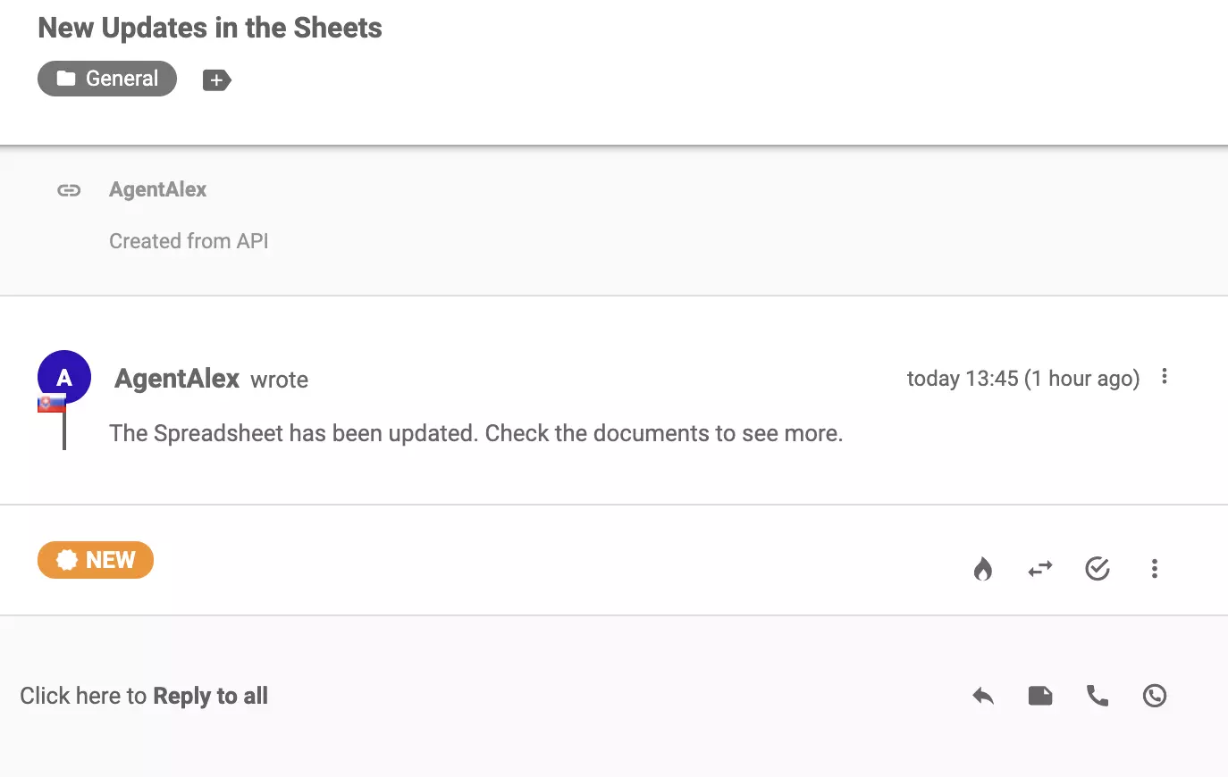 En ny billett som ankom billettbehandlingssystemet etter vellykket integrasjon med Google Forms