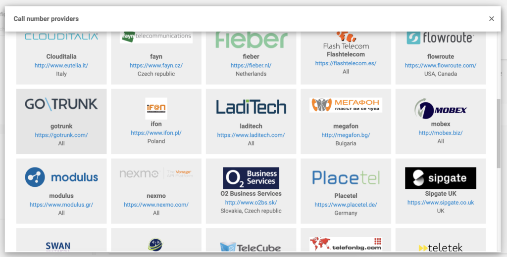 GoTrunk i listen over VoIP-leverandører i LiveAgent