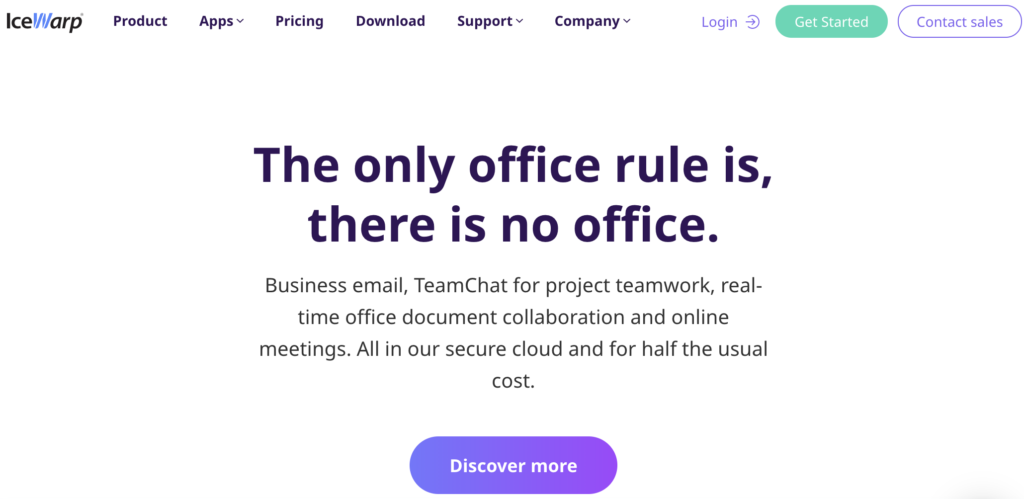 IceWarp-hjemmeside med slogan og undersidealternativer