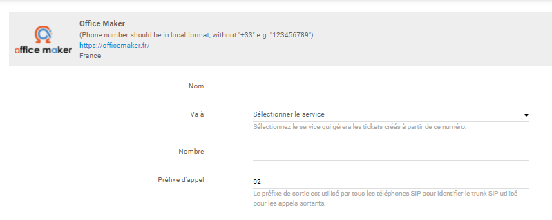 Konfigurer Office Maker-telefonnummer
