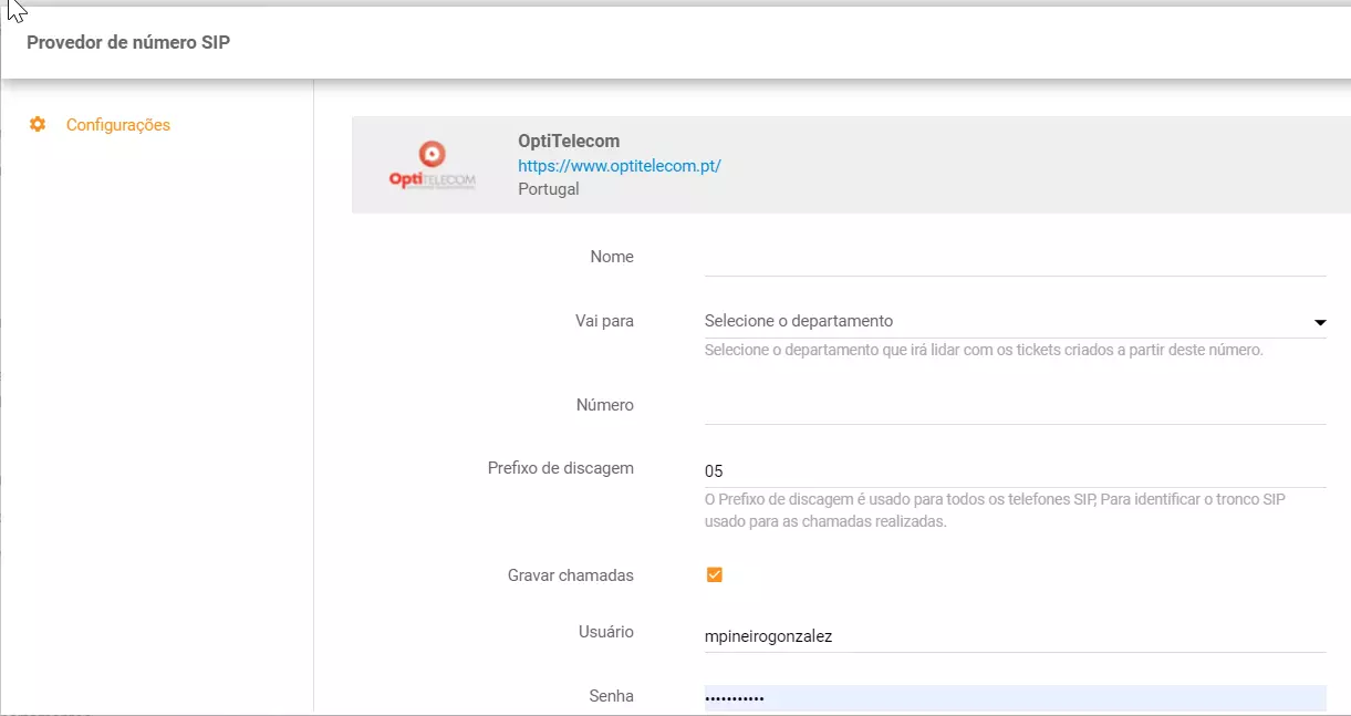 Konfigurer OptiTelecom-telefonnummer