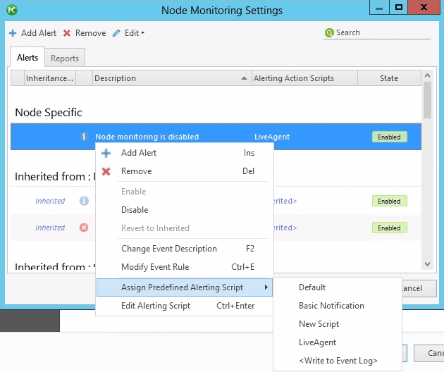 Node monitoring settings