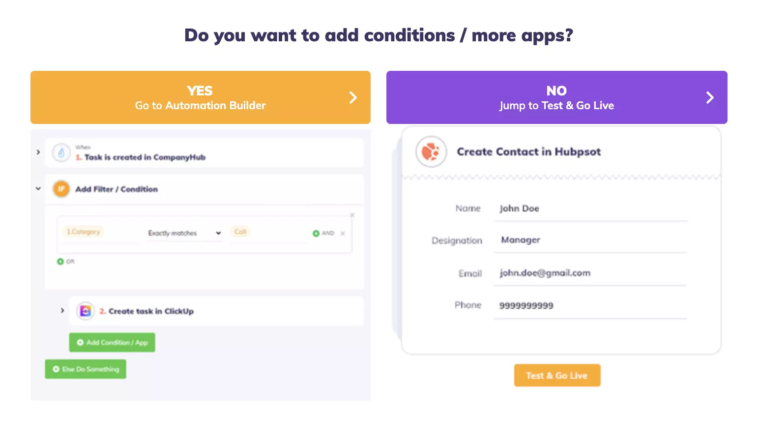 Velg automatiseringsbygger eller gå rett til testing og aktivering