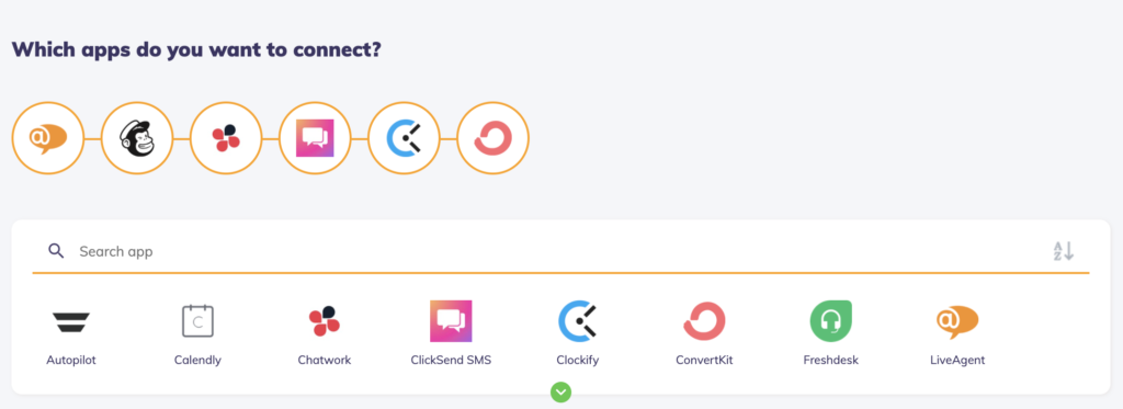 Et bilde som viser muligheter for appkoblinger med Integrately